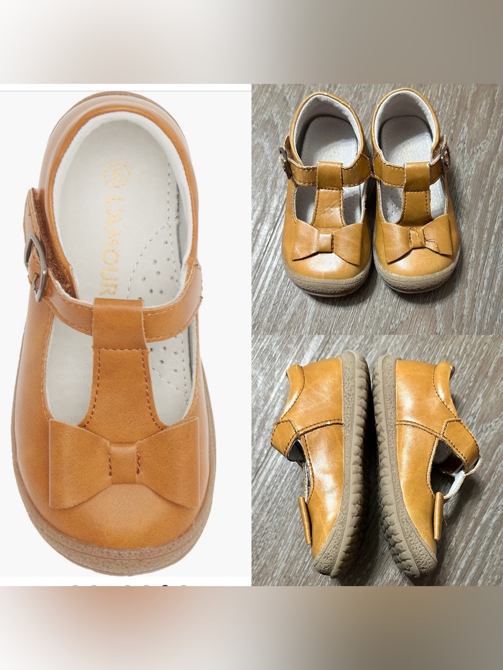 Girls' L'Amour Emma Bow T-Strap Mary Jane Shoe VGC Size 5 Tan Baby Toddler